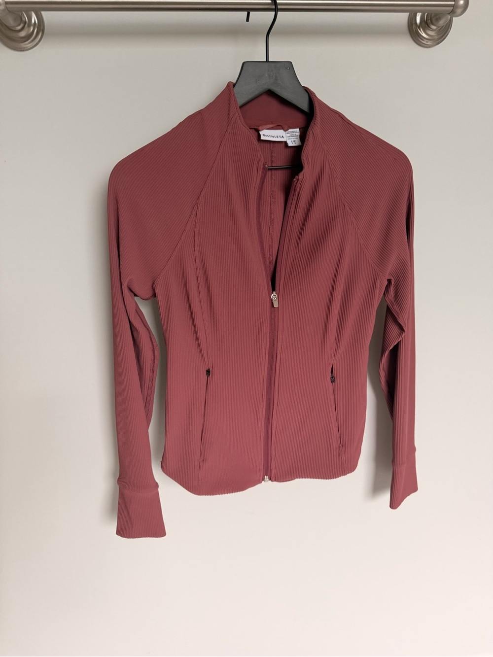 Athleta Ribbed Full-Zip Bomber Jacket - Rosewood Mauve